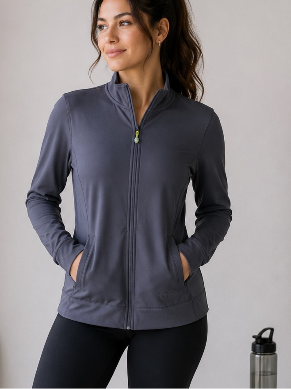 L. L. Bean Gray Zip Up Athletic Running Jacket Size M
